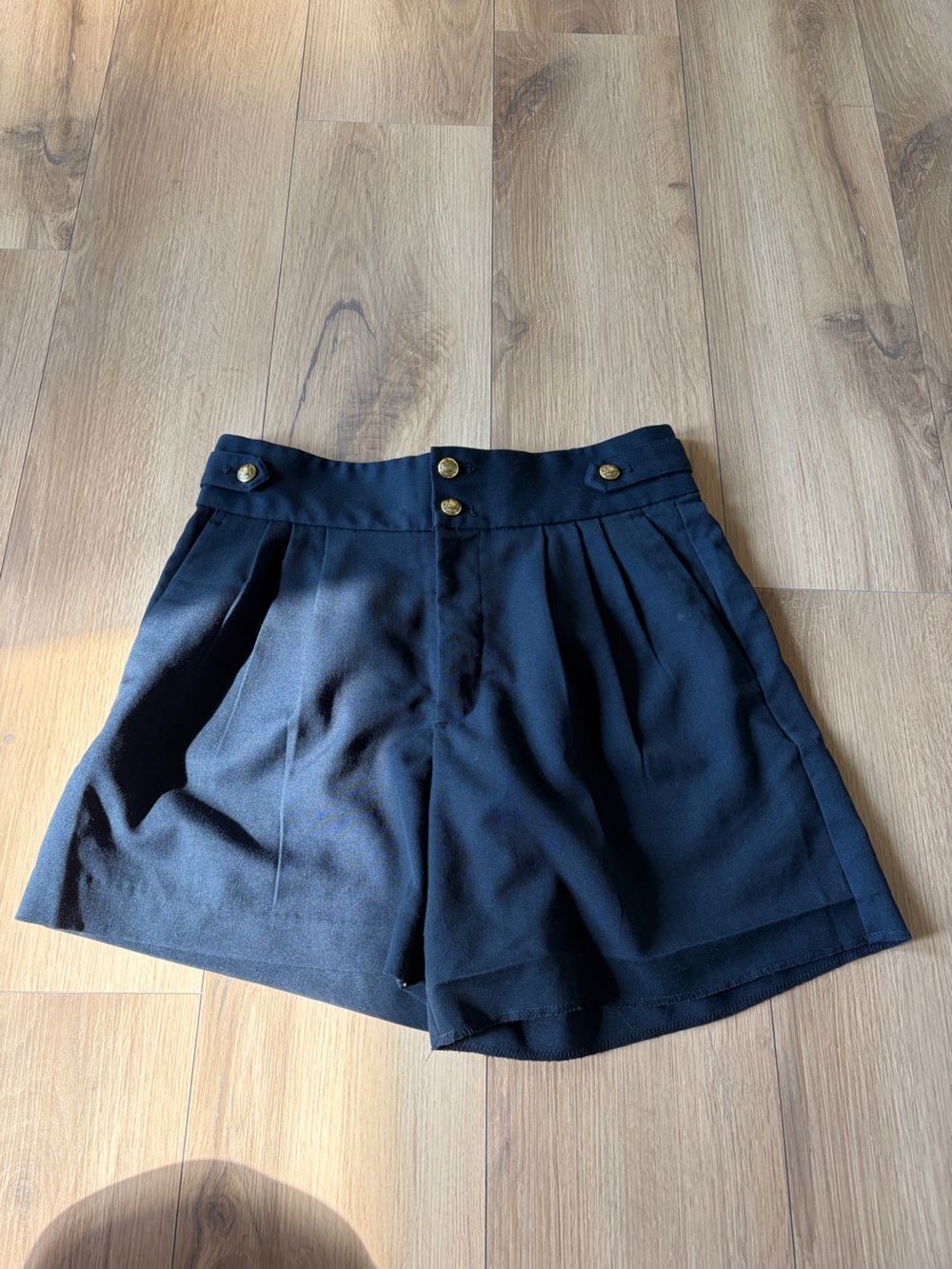 Banana Republic Navy High-Waist Pleated Shorts with Gold Buttons